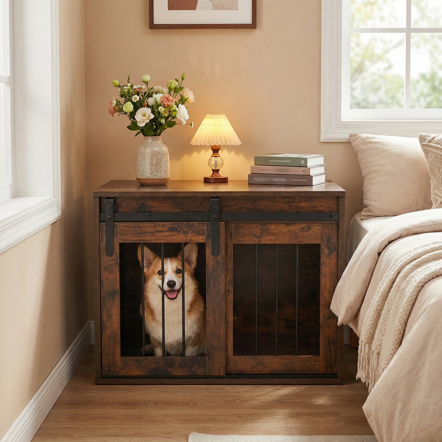 Heavy Duty Dog Crate Furniture, Sliding Barn Door, Brown Dog Kennels at Gallery Canada