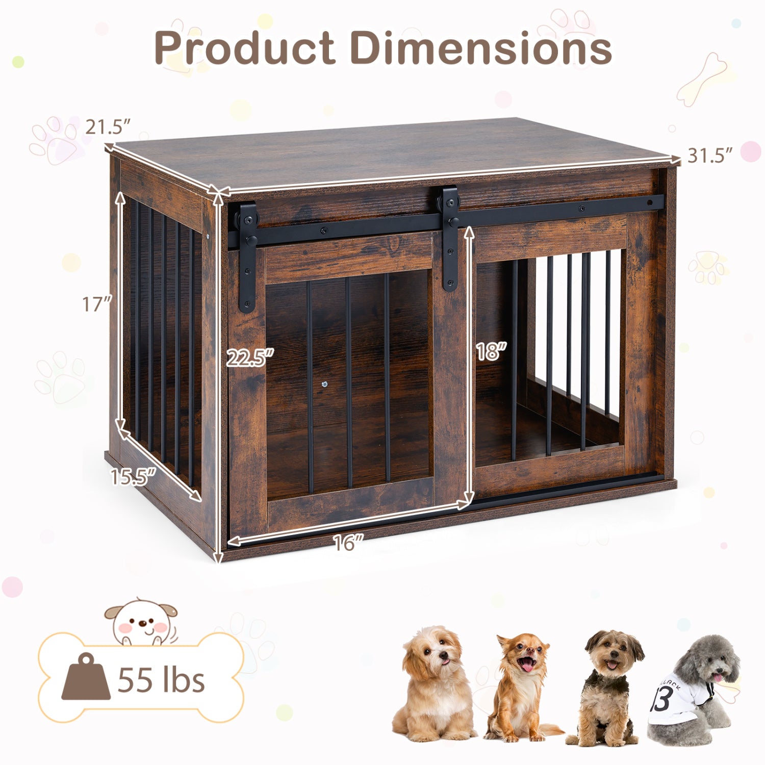 Heavy Duty Dog Crate Furniture, Sliding Barn Door, Brown Dog Kennels at Gallery Canada
