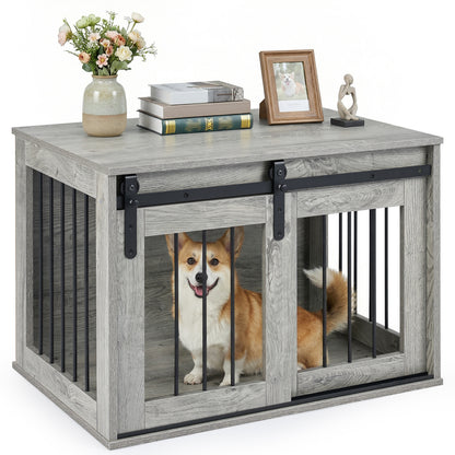 Heavy Duty Dog Crate Furniture, Sliding Barn Door, Gray Dog Kennels Gray at Gallery Canada