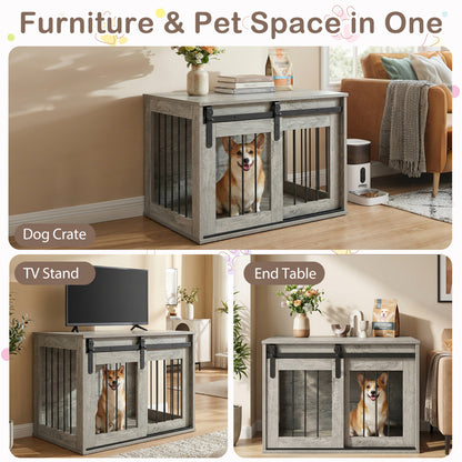 Heavy Duty Dog Crate Furniture, Sliding Barn Door, Gray Dog Kennels at Gallery Canada