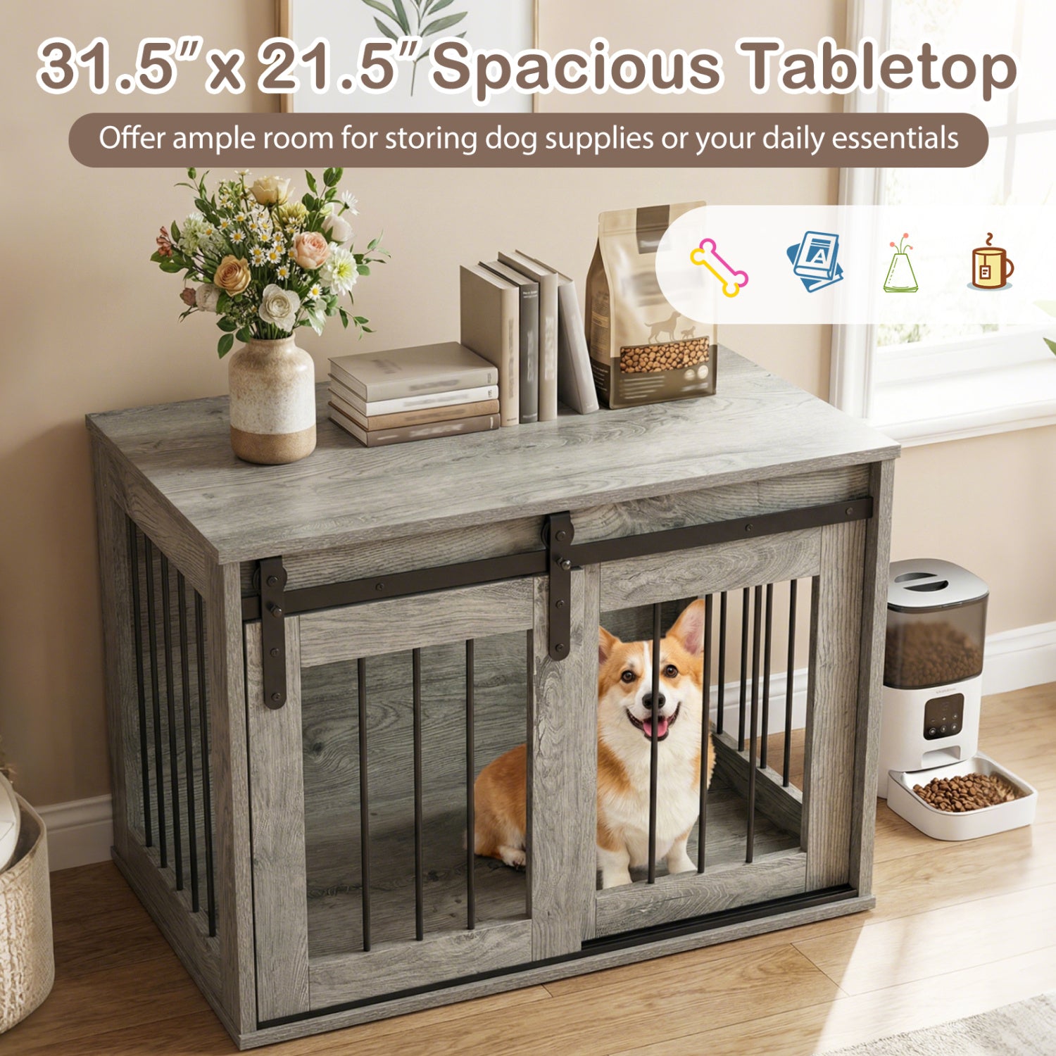 Heavy Duty Dog Crate Furniture, Sliding Barn Door, Gray Dog Kennels at Gallery Canada