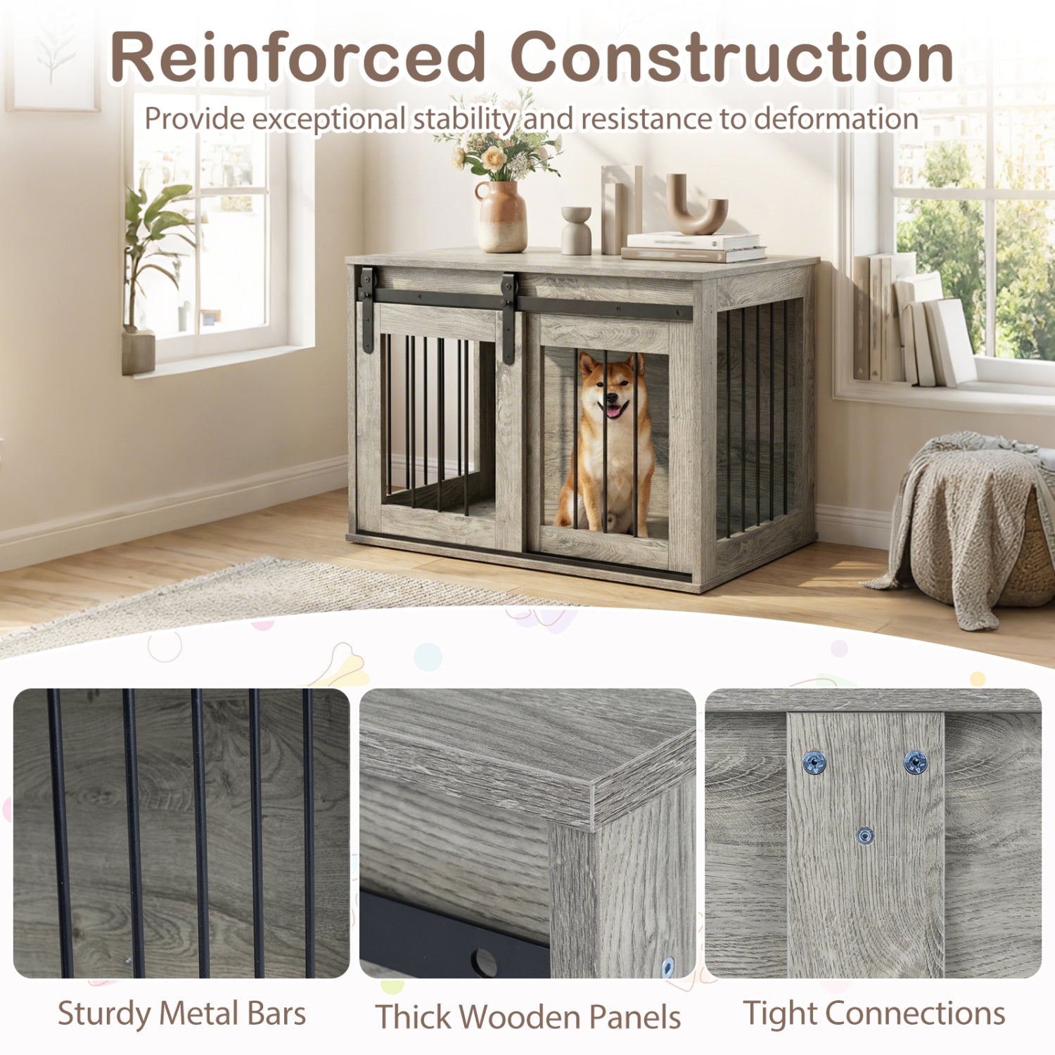 Heavy Duty Dog Crate Furniture, Sliding Barn Door, Gray Dog Kennels at Gallery Canada