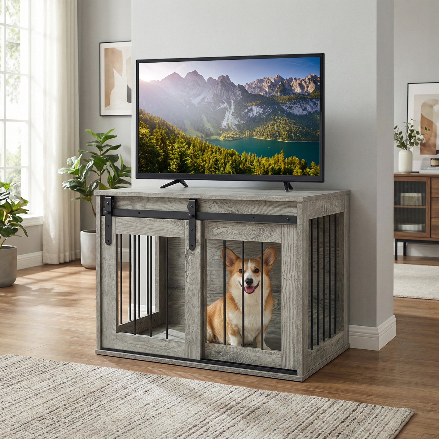 Heavy Duty Dog Crate Furniture, Sliding Barn Door, Gray Dog Kennels at Gallery Canada