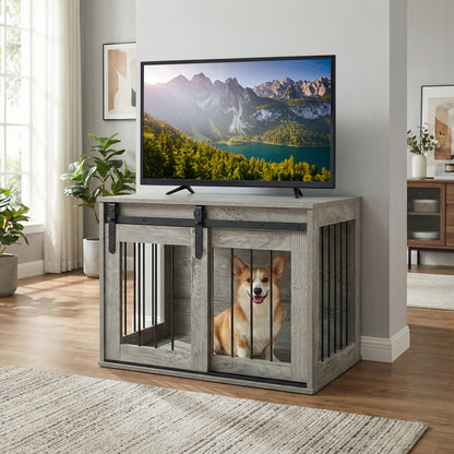 Heavy Duty Dog Crate Furniture, Sliding Barn Door, Gray Dog Kennels at Gallery Canada