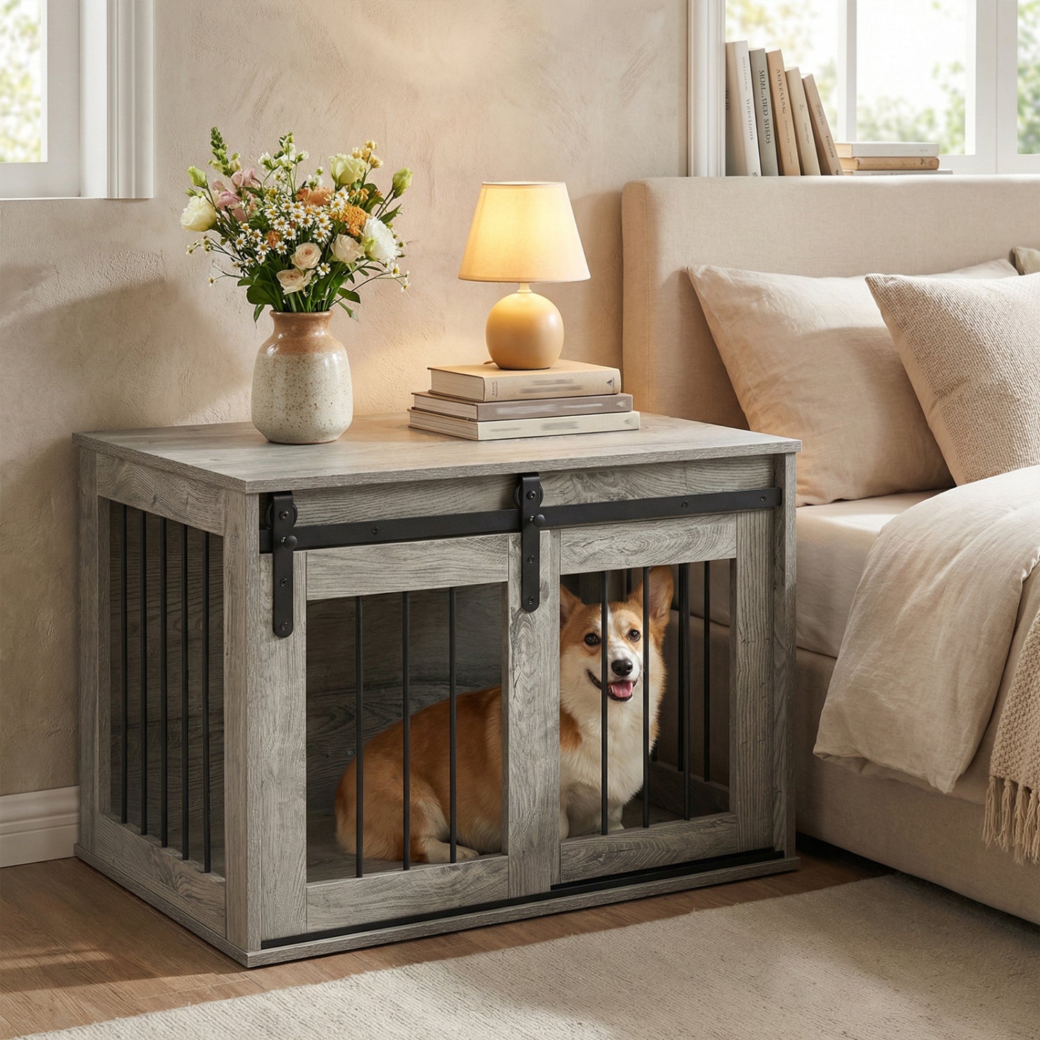 Heavy Duty Dog Crate Furniture, Sliding Barn Door, Gray Dog Kennels at Gallery Canada