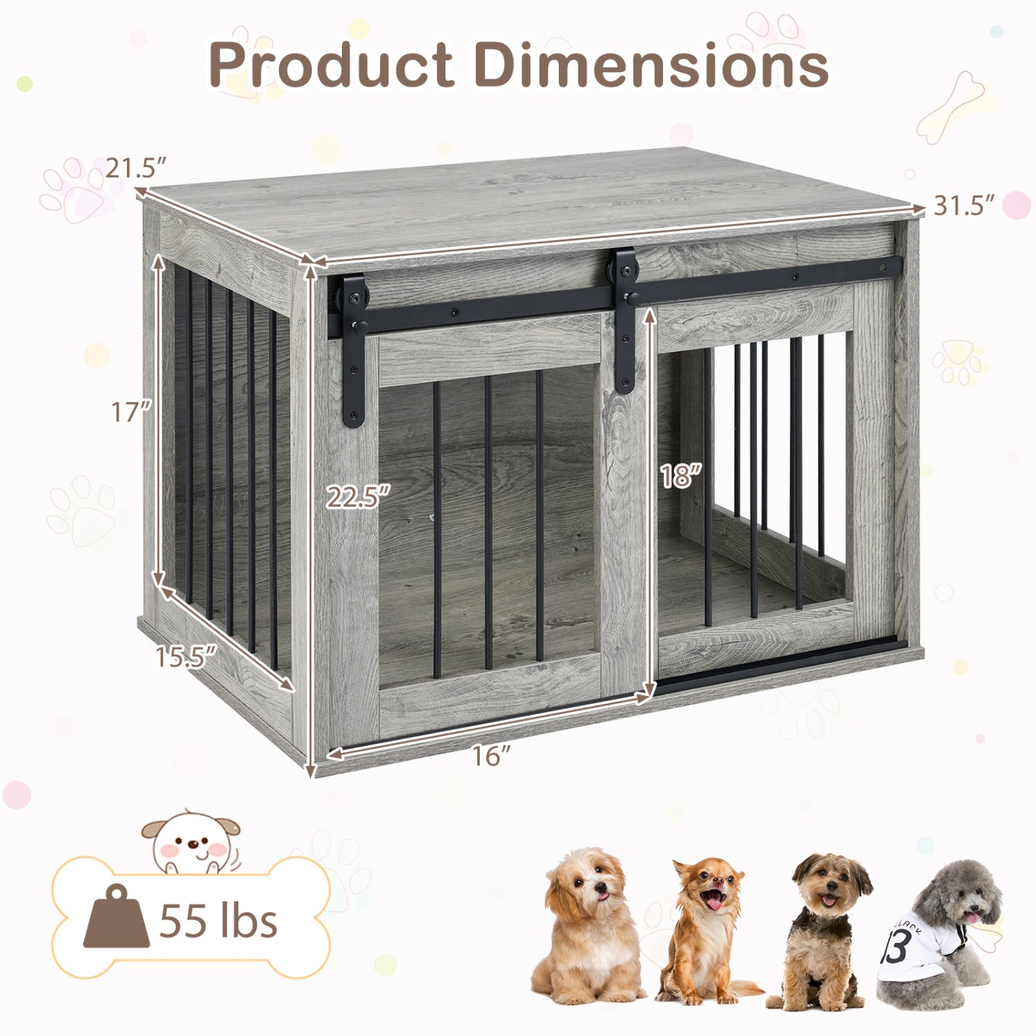 Heavy Duty Dog Crate Furniture, Sliding Barn Door, Gray Dog Kennels at Gallery Canada