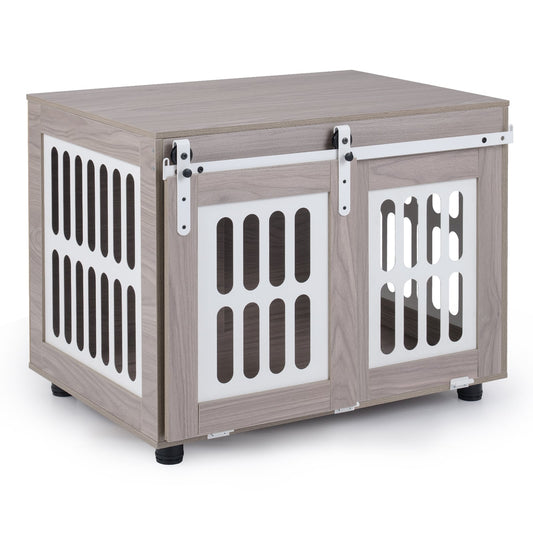 Small Medium Dog Crate Furniture, Sliding Barn Door, Gray Dog Kennels Gray at Gallery Canada