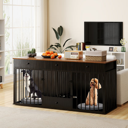Modern Indoor Dog Crate Furniture, 3 Drawers, Pull-Out Feeder, Black Dog Kennels at Gallery Canada