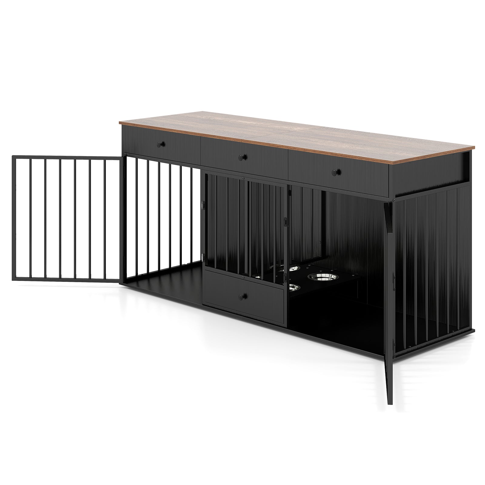 Modern Indoor Dog Crate Furniture, 3 Drawers, Pull-Out Feeder, Black Dog Kennels at Gallery Canada