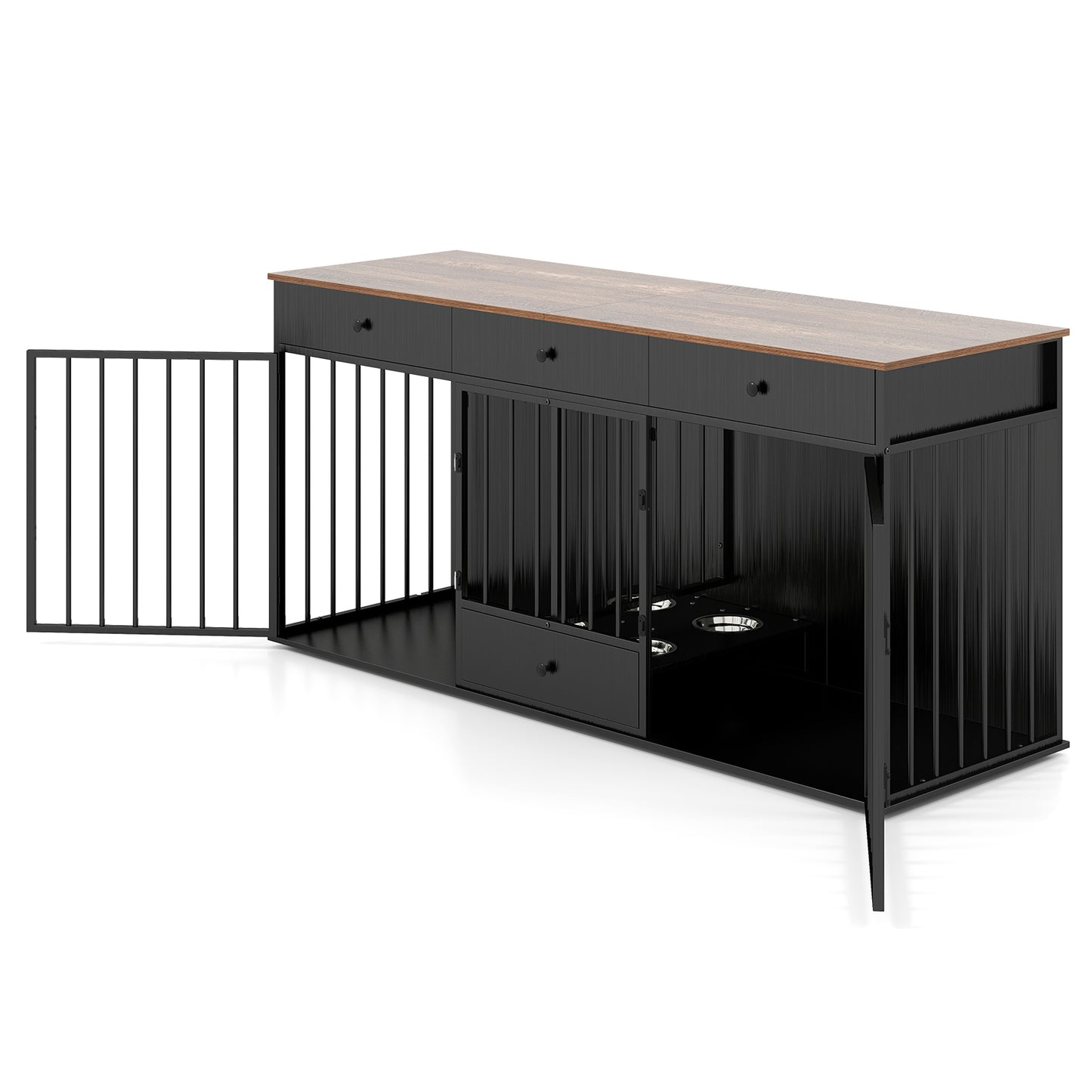 Modern Indoor Dog Crate Furniture, 3 Drawers, Pull-Out Feeder, Black Dog Kennels at Gallery Canada