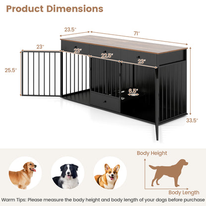 Modern Indoor Dog Crate Furniture, 3 Drawers, Pull-Out Feeder, Black Dog Kennels at Gallery Canada