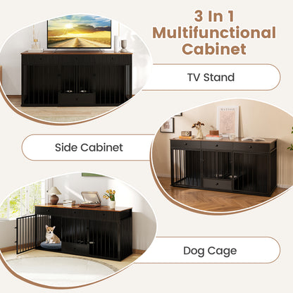 Modern Indoor Dog Crate Furniture, 3 Drawers, Pull-Out Feeder, Black Dog Kennels at Gallery Canada