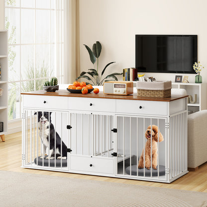 Modern Dog Crate Furniture, 3 Drawers With Pull-Out Feeder, White Dog Kennels at Gallery Canada