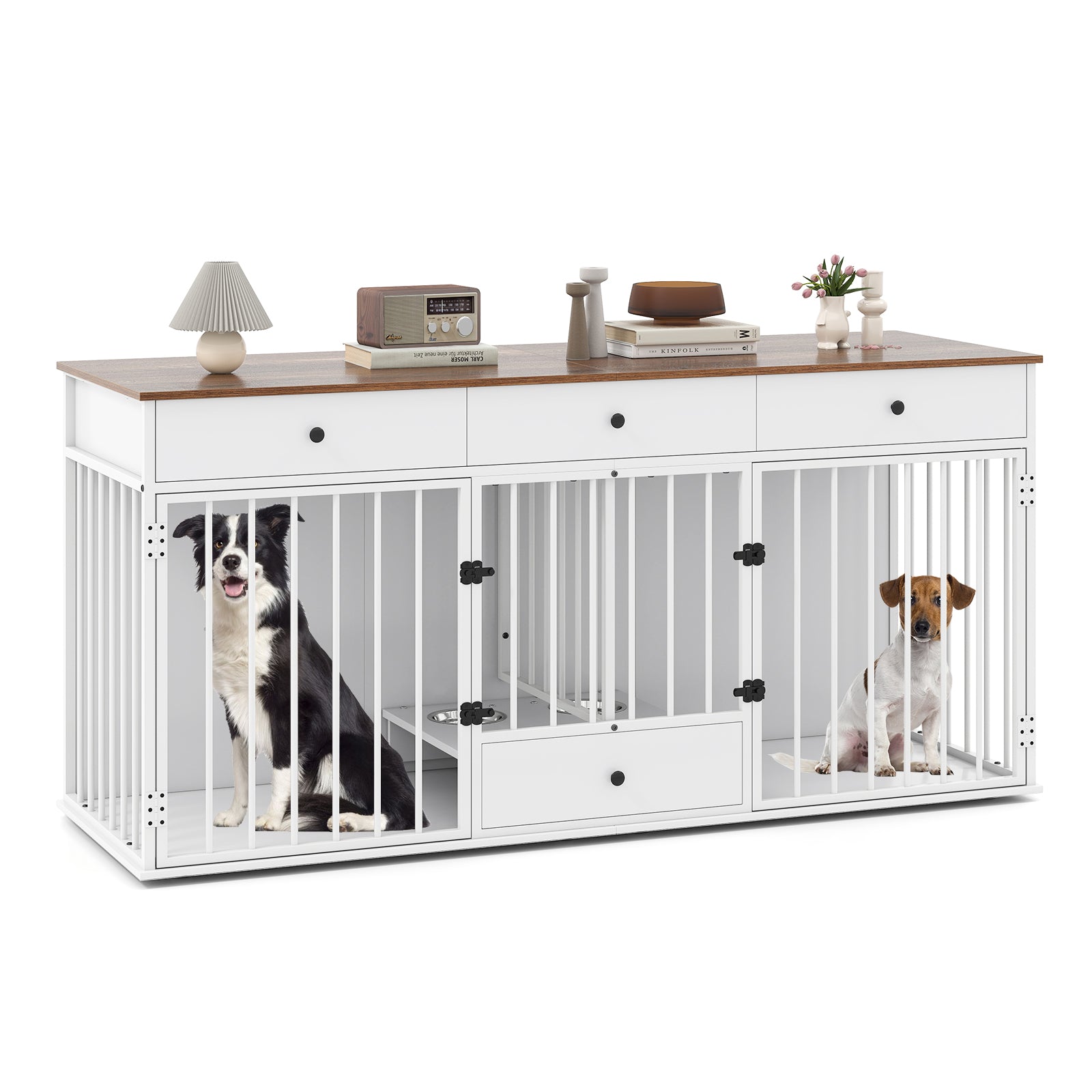 Modern Dog Crate Furniture, 3 Drawers With Pull-Out Feeder, White Dog Kennels White at Gallery Canada