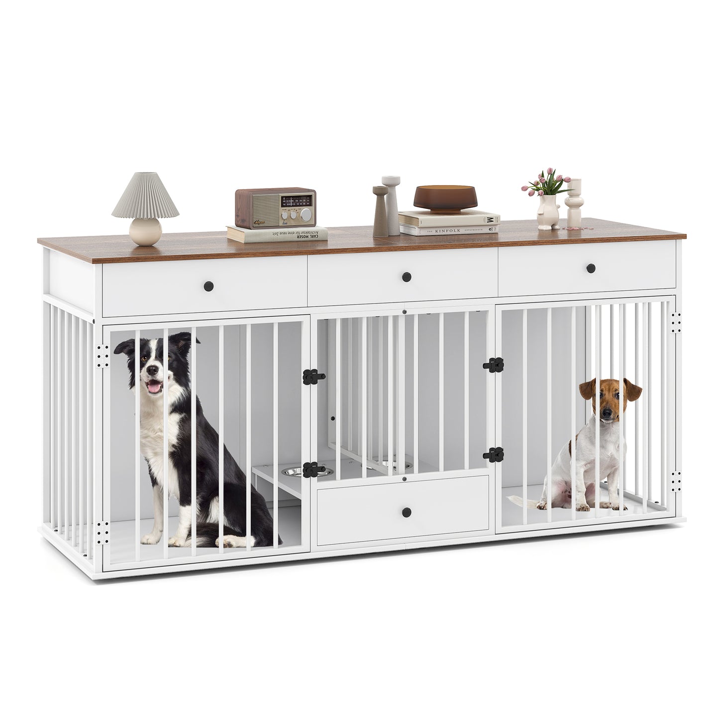 Modern Dog Crate Furniture, 3 Drawers With Pull-Out Feeder, White Dog Kennels White at Gallery Canada