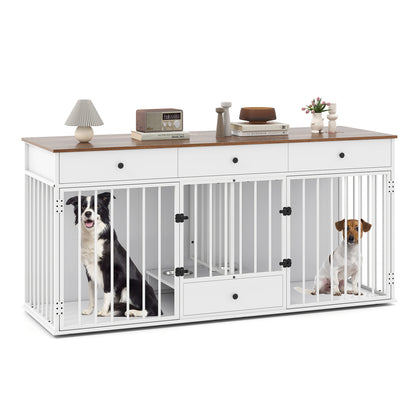 Modern Dog Crate Furniture, 3 Drawers With Pull-Out Feeder, White Dog Kennels White at Gallery Canada