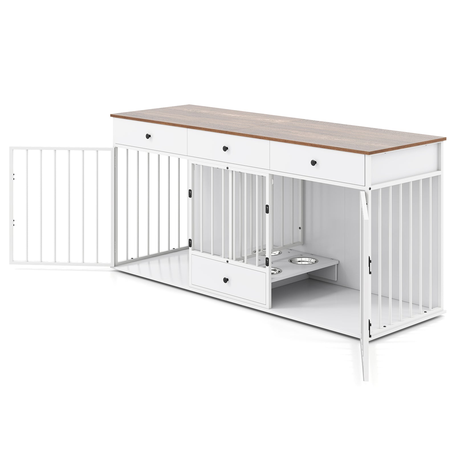Modern Dog Crate Furniture, 3 Drawers With Pull-Out Feeder, White Dog Kennels at Gallery Canada