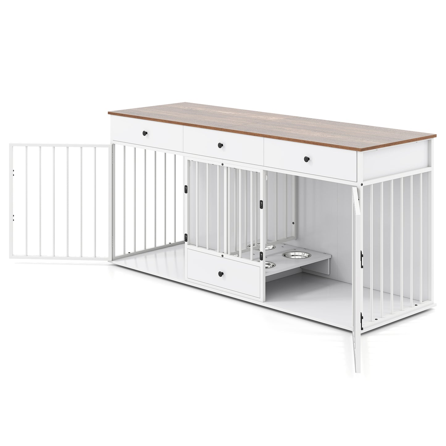 Modern Dog Crate Furniture, 3 Drawers With Pull-Out Feeder, White Dog Kennels at Gallery Canada