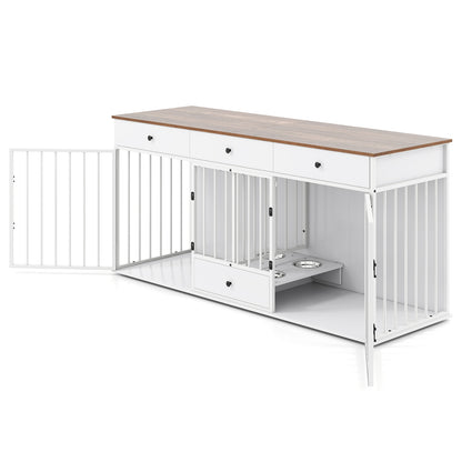 Modern Dog Crate Furniture, 3 Drawers With Pull-Out Feeder, White Dog Kennels at Gallery Canada