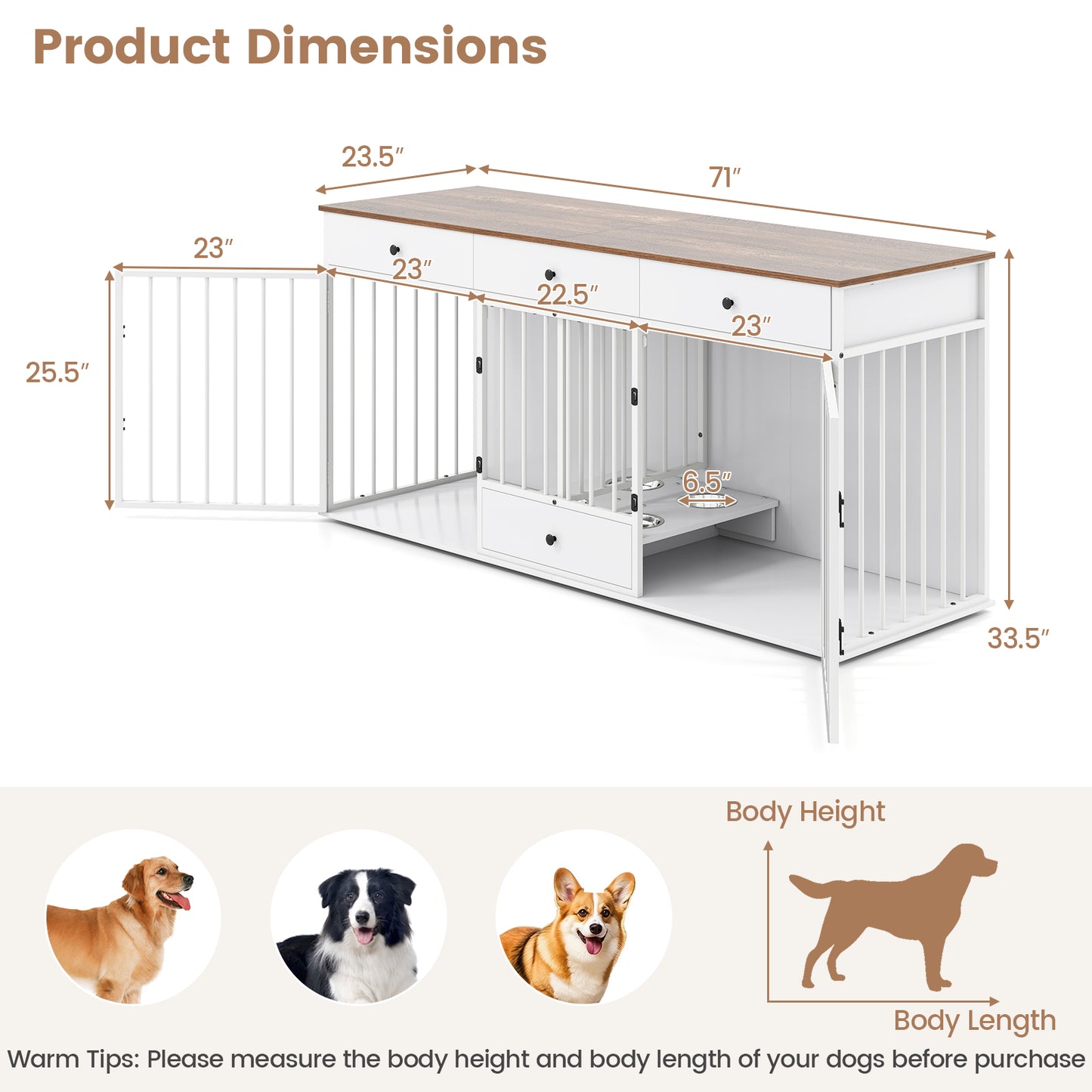 Modern Dog Crate Furniture, 3 Drawers With Pull-Out Feeder, White Dog Kennels at Gallery Canada