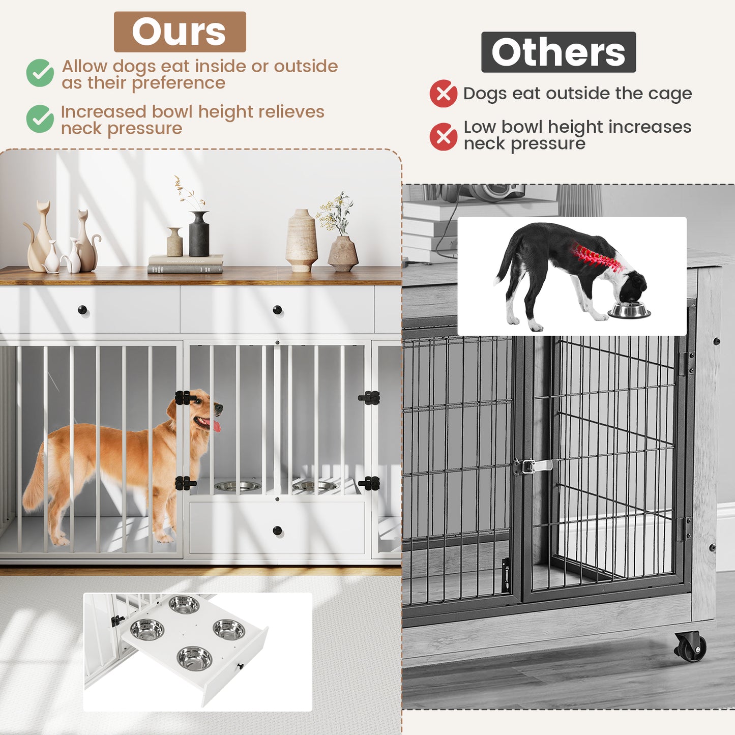 Modern Dog Crate Furniture, 3 Drawers With Pull-Out Feeder, White Dog Kennels at Gallery Canada