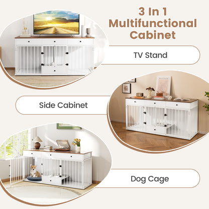 Modern Dog Crate Furniture, 3 Drawers With Pull-Out Feeder, White Dog Kennels at Gallery Canada