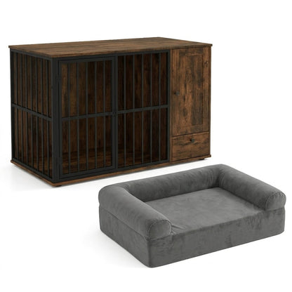 Dog Crate Furniture & Cooling Gel Dog Bed for Small and Medium Dogs, Brown