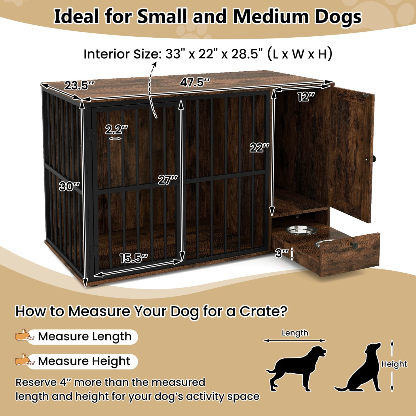 Dog Crate Furniture & Cooling Gel Dog Bed for Small and Medium Dogs, Brown