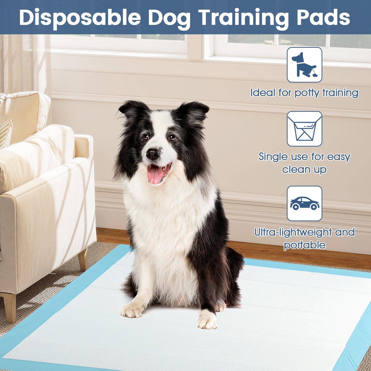Dog and Puppy Pee Pads 36" x 36" (100 Counts) for Potty Training, Blue Dog Supplies at Gallery Canada
