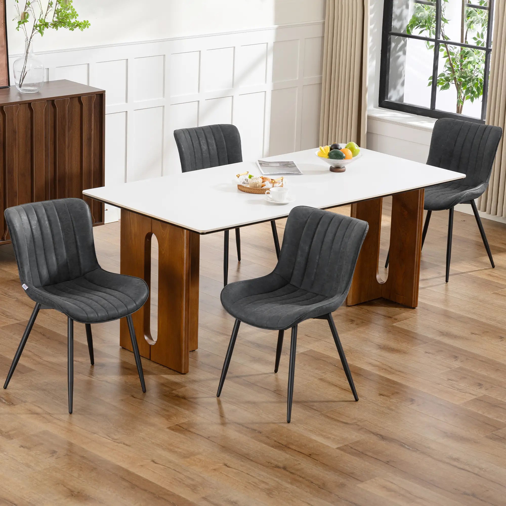 PU Leather Dining Chairs Set of 4, Steel Legs, Black Dining Chairs at Gallery Canada