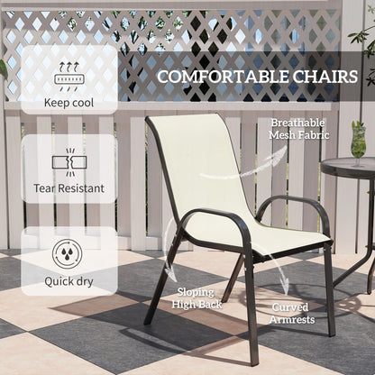 3 Piece Bistro Set, Stackable Mesh Chairs, Glass Table, Beige Bistro Sets at Gallery Canada