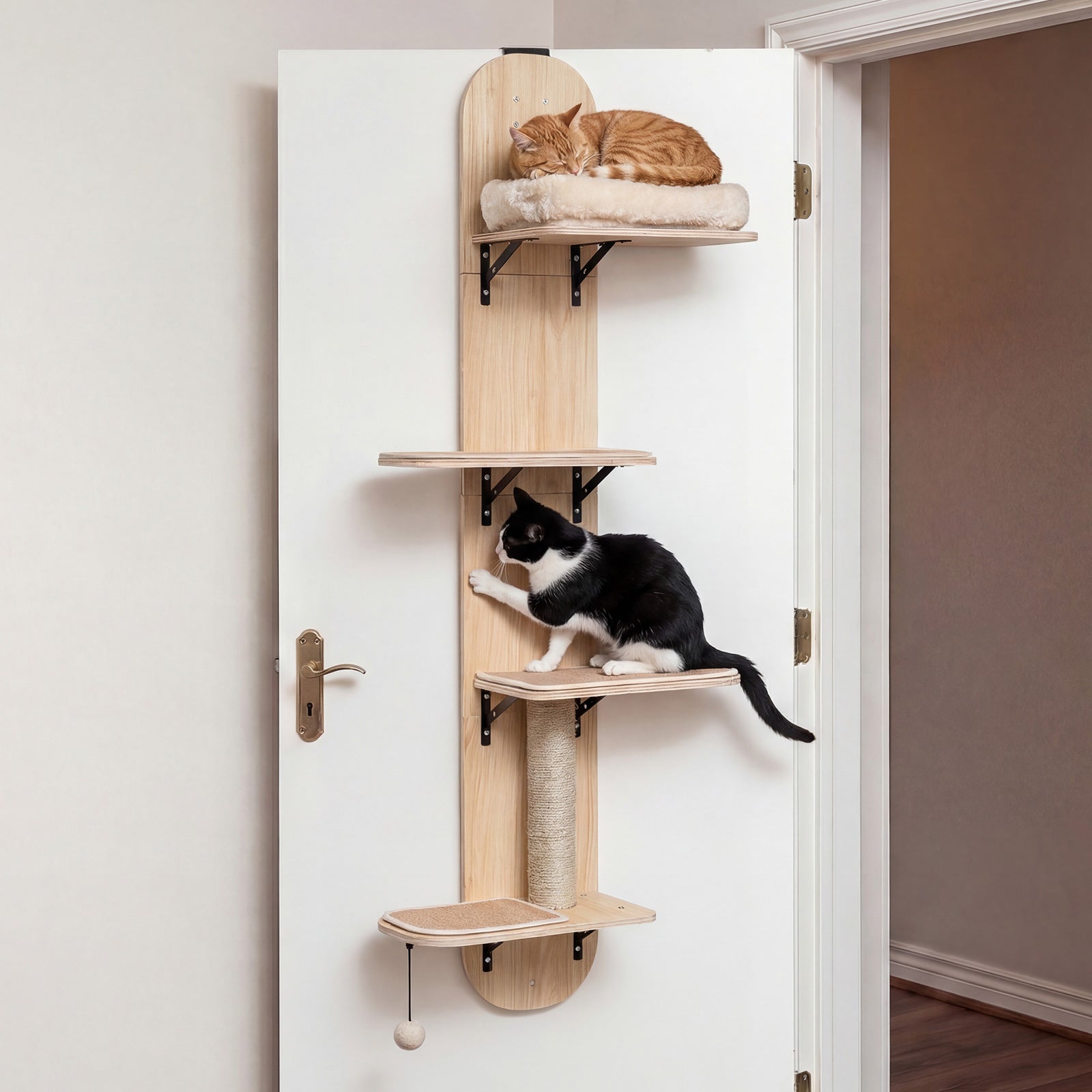 Door Hanging Cat Climber 4-level Height Adjustable with Plush Bed, Beige Cat Trees Condos & Scratchers at Gallery Canada