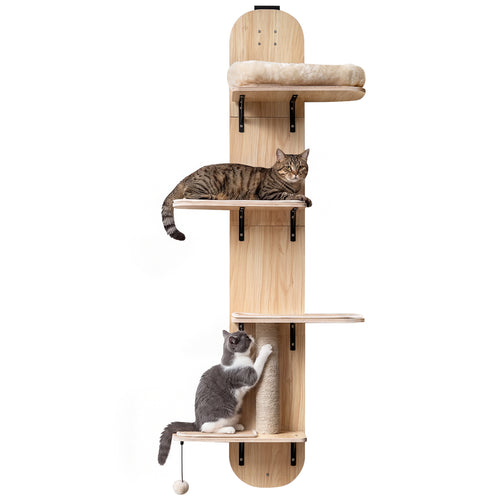 Door Hanging Cat Climber 4-level Height Adjustable with Plush Bed, Beige