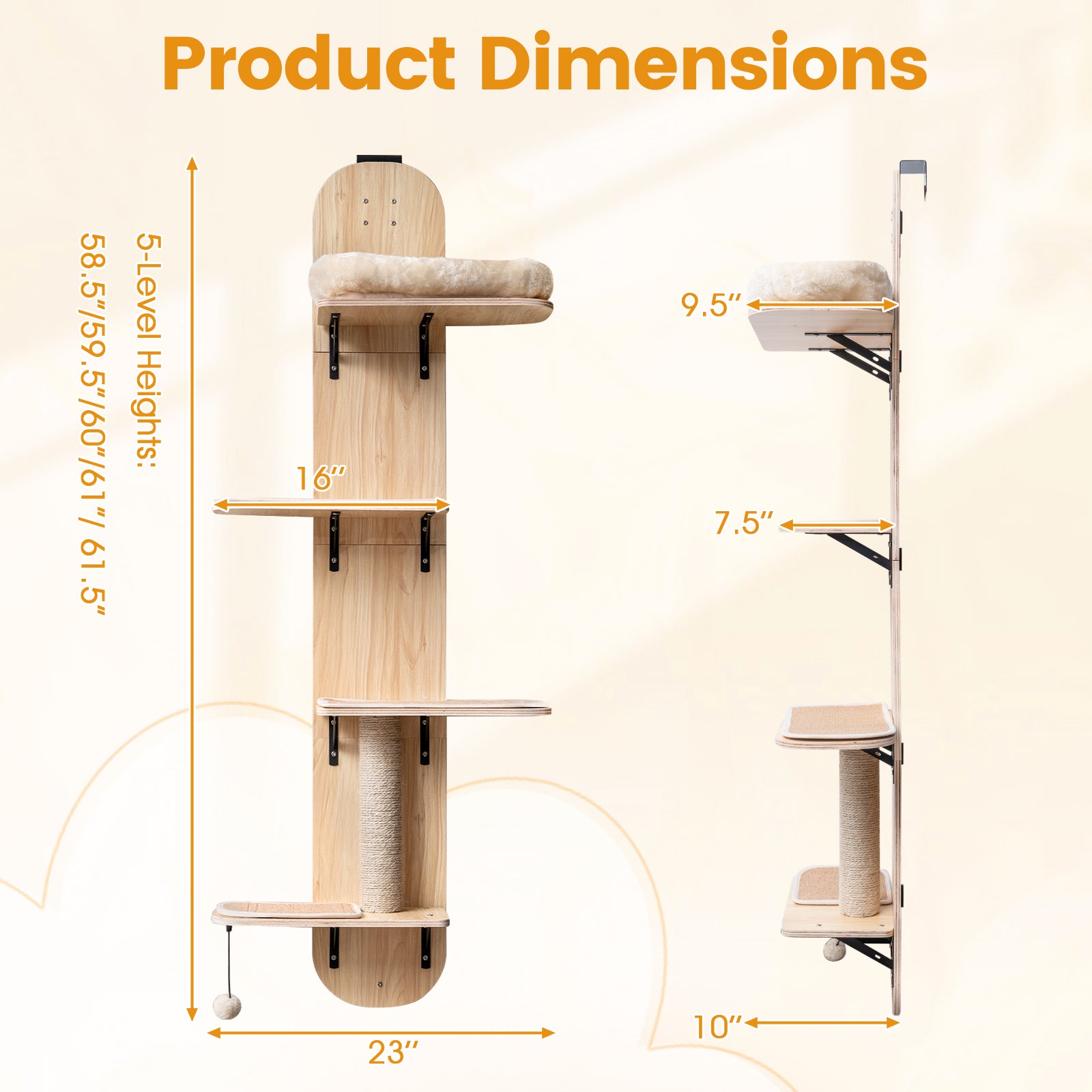 Door Hanging Cat Climber 4-level Height Adjustable with Plush Bed, Beige Cat Trees Condos & Scratchers at Gallery Canada