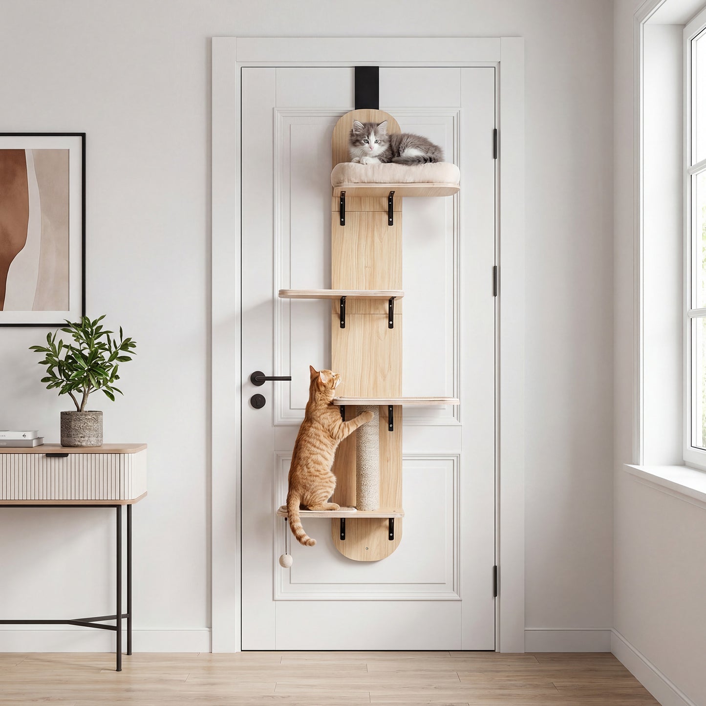 Door Hanging Cat Climber 4-level Height Adjustable with Plush Bed, Beige Cat Trees Condos & Scratchers at Gallery Canada