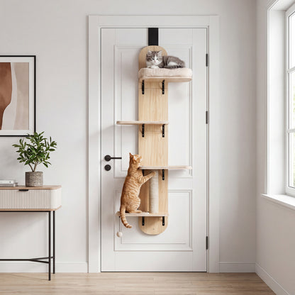 Door Hanging Cat Climber 4-level Height Adjustable with Plush Bed, Beige Cat Trees Condos & Scratchers at Gallery Canada