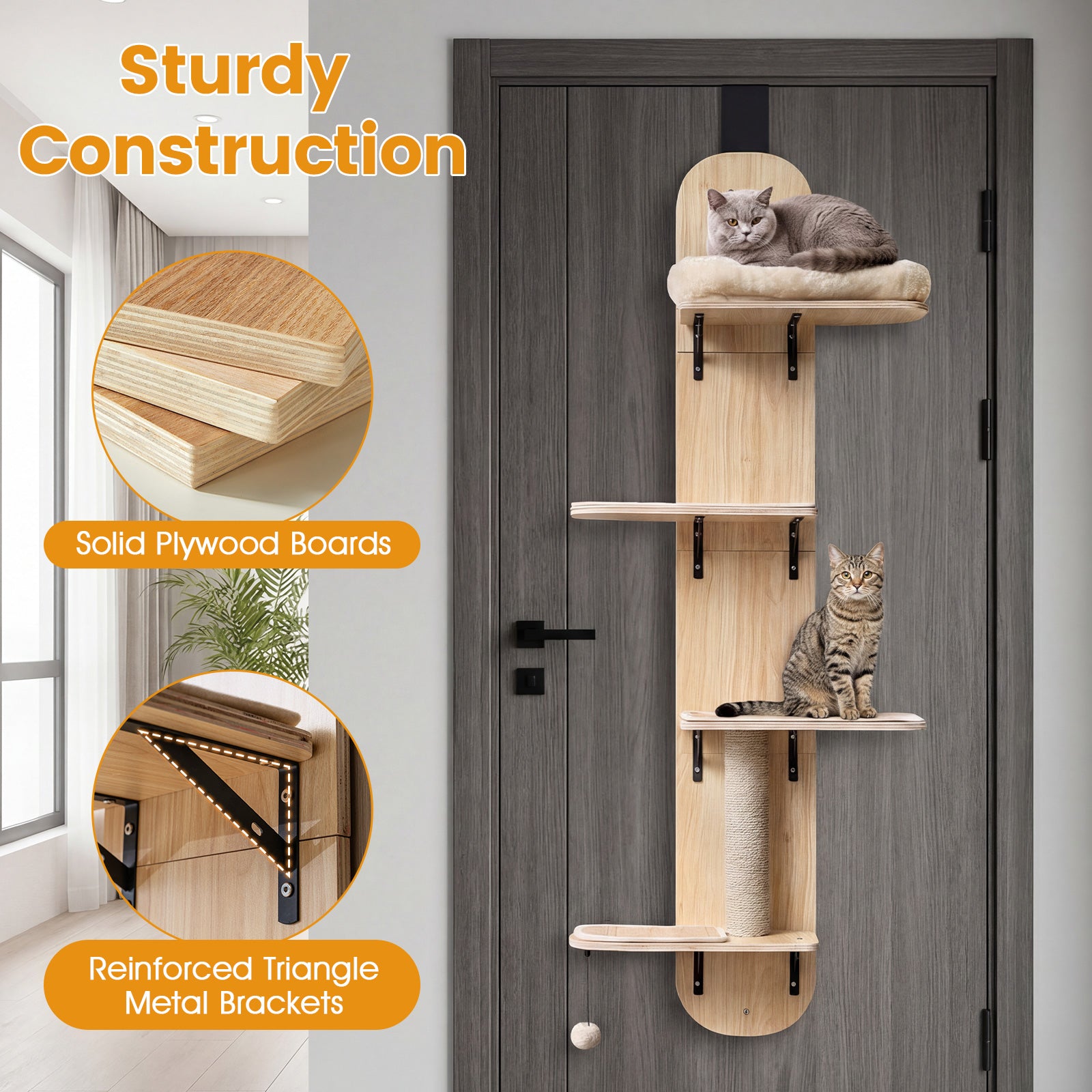 Door Hanging Cat Climber 4-level Height Adjustable with Plush Bed, Beige Cat Trees Condos & Scratchers at Gallery Canada