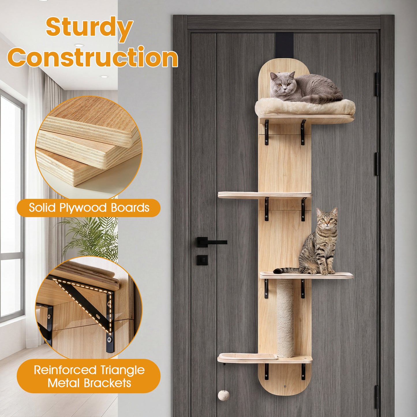 Door Hanging Cat Climber 4-level Height Adjustable with Plush Bed, Beige Cat Trees Condos & Scratchers at Gallery Canada