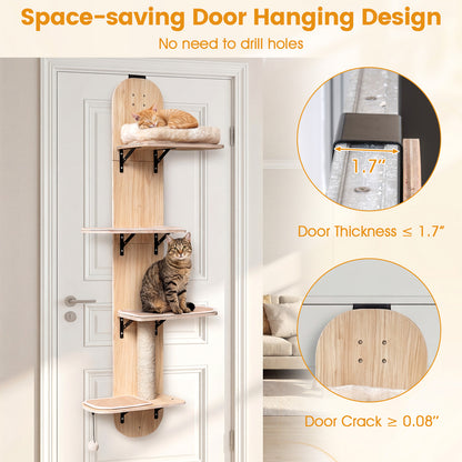 Door Hanging Cat Climber 4-level Height Adjustable with Plush Bed, Beige Cat Trees Condos & Scratchers at Gallery Canada