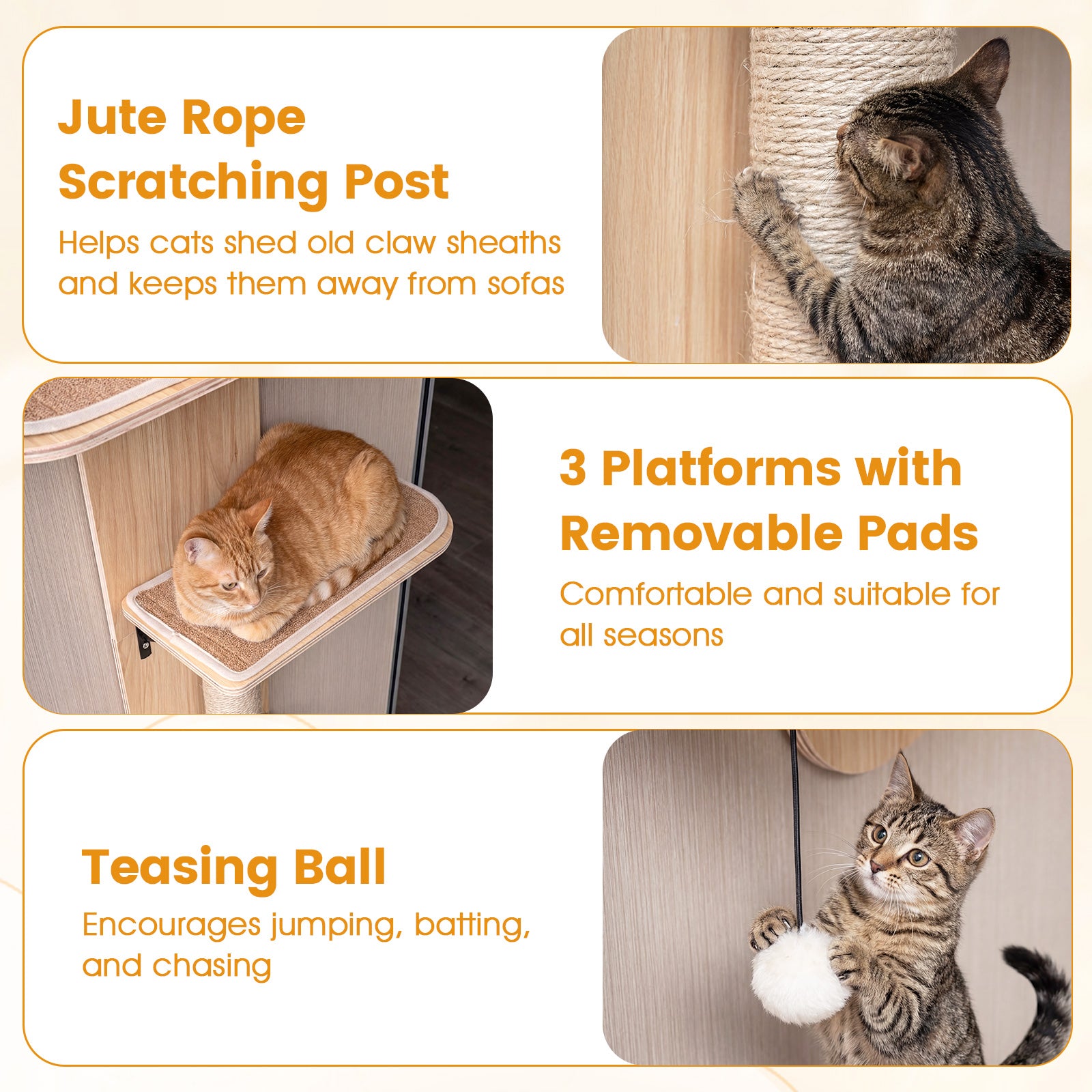Door Hanging Cat Climber 4-level Height Adjustable with Plush Bed, Beige Cat Trees Condos & Scratchers at Gallery Canada