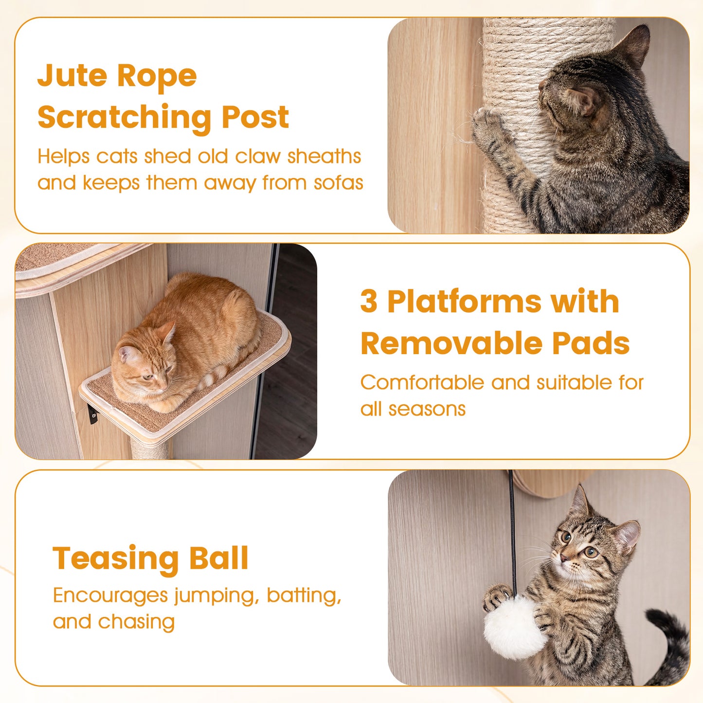 Door Hanging Cat Climber 4-level Height Adjustable with Plush Bed, Beige Cat Trees Condos & Scratchers at Gallery Canada
