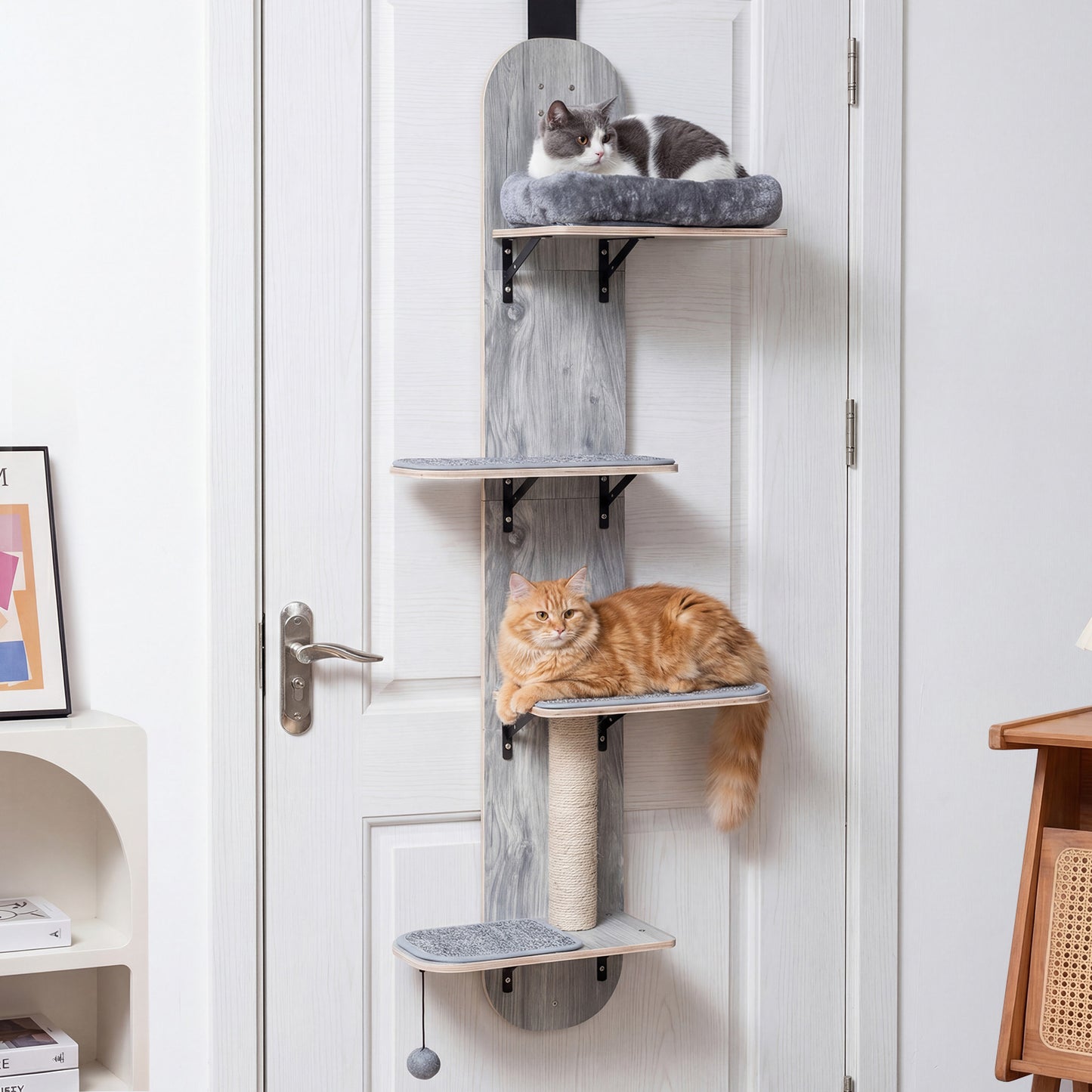 Door Hanging Cat Climber 4-level Height Adjustable with Plush Bed, Gray Cat Trees Condos & Scratchers at Gallery Canada