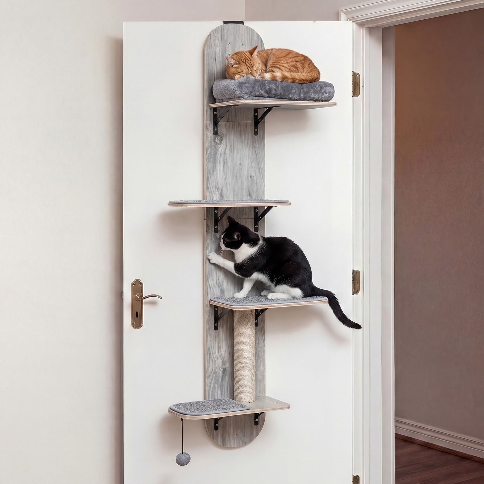Door Hanging Cat Climber 4-level Height Adjustable with Plush Bed, Gray Cat Trees Condos & Scratchers at Gallery Canada