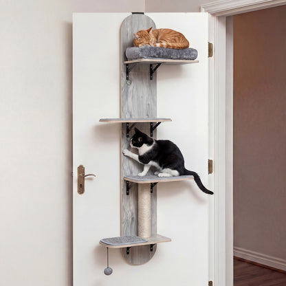 Door Hanging Cat Climber 4-level Height Adjustable with Plush Bed, Gray Cat Trees Condos & Scratchers at Gallery Canada