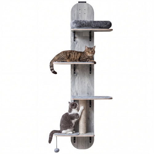 Door Hanging Cat Climber 4-level Height Adjustable with Plush Bed, Gray