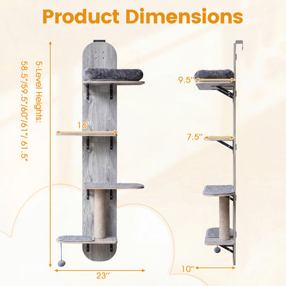 Door Hanging Cat Climber 4-level Height Adjustable with Plush Bed, Gray Cat Trees Condos & Scratchers at Gallery Canada