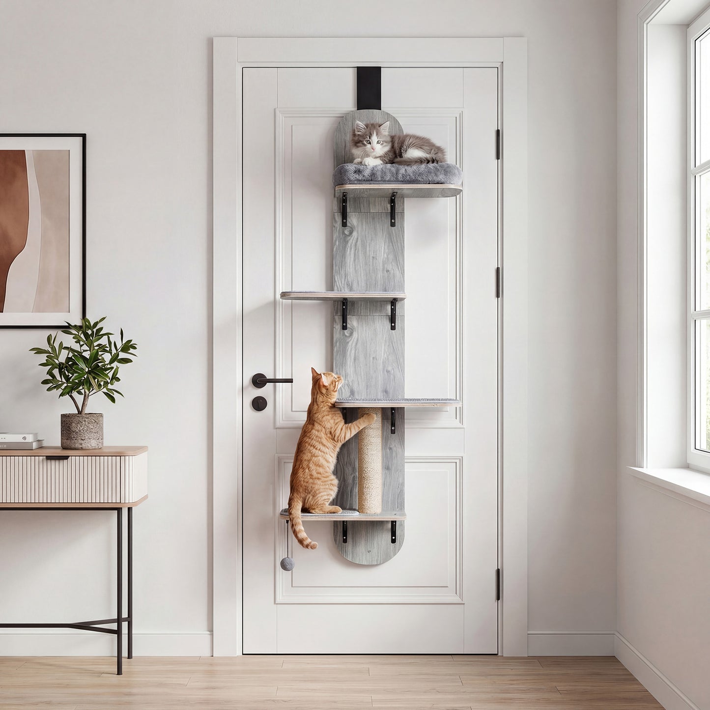 Door Hanging Cat Climber 4-level Height Adjustable with Plush Bed, Gray Cat Trees Condos & Scratchers at Gallery Canada