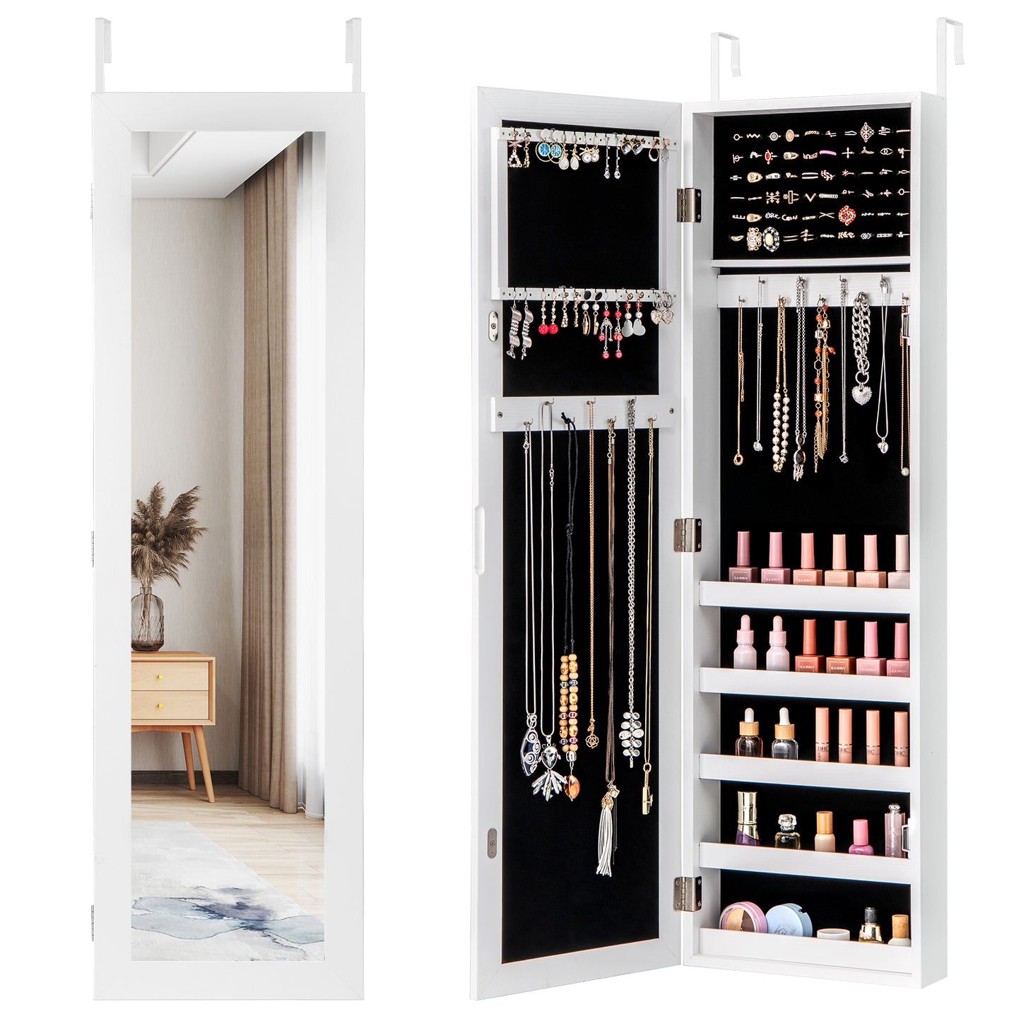 Door Wall Mounted Armoire Jewelry Cabinet, Full Length Mirror, White Jewelry Armoires White at Gallery Canada