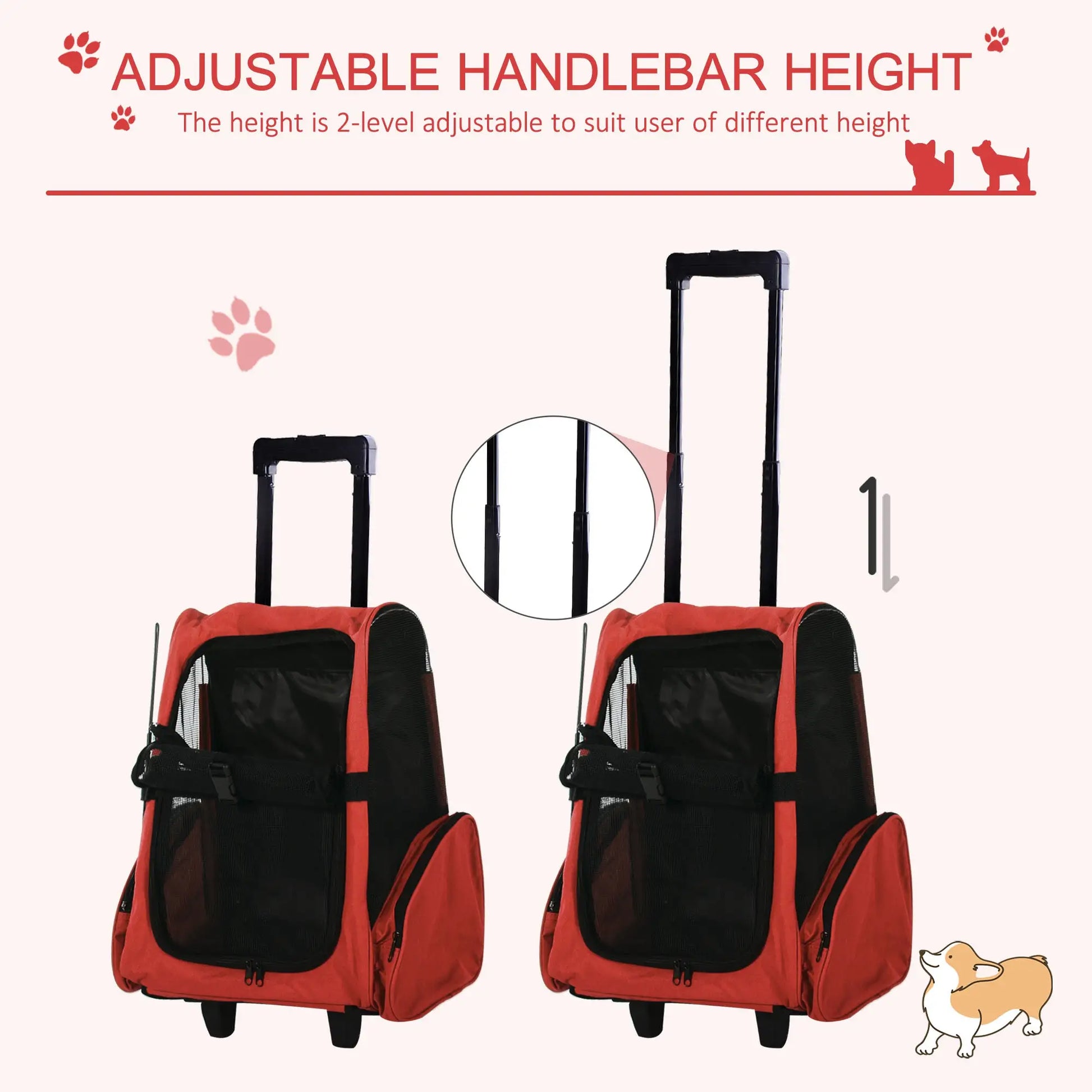 2-in-1 Pet Luggage Box Backpack Carrier, Rolling Wheel, Red Dog Bike Trailers & Strollers at Gallery Canada