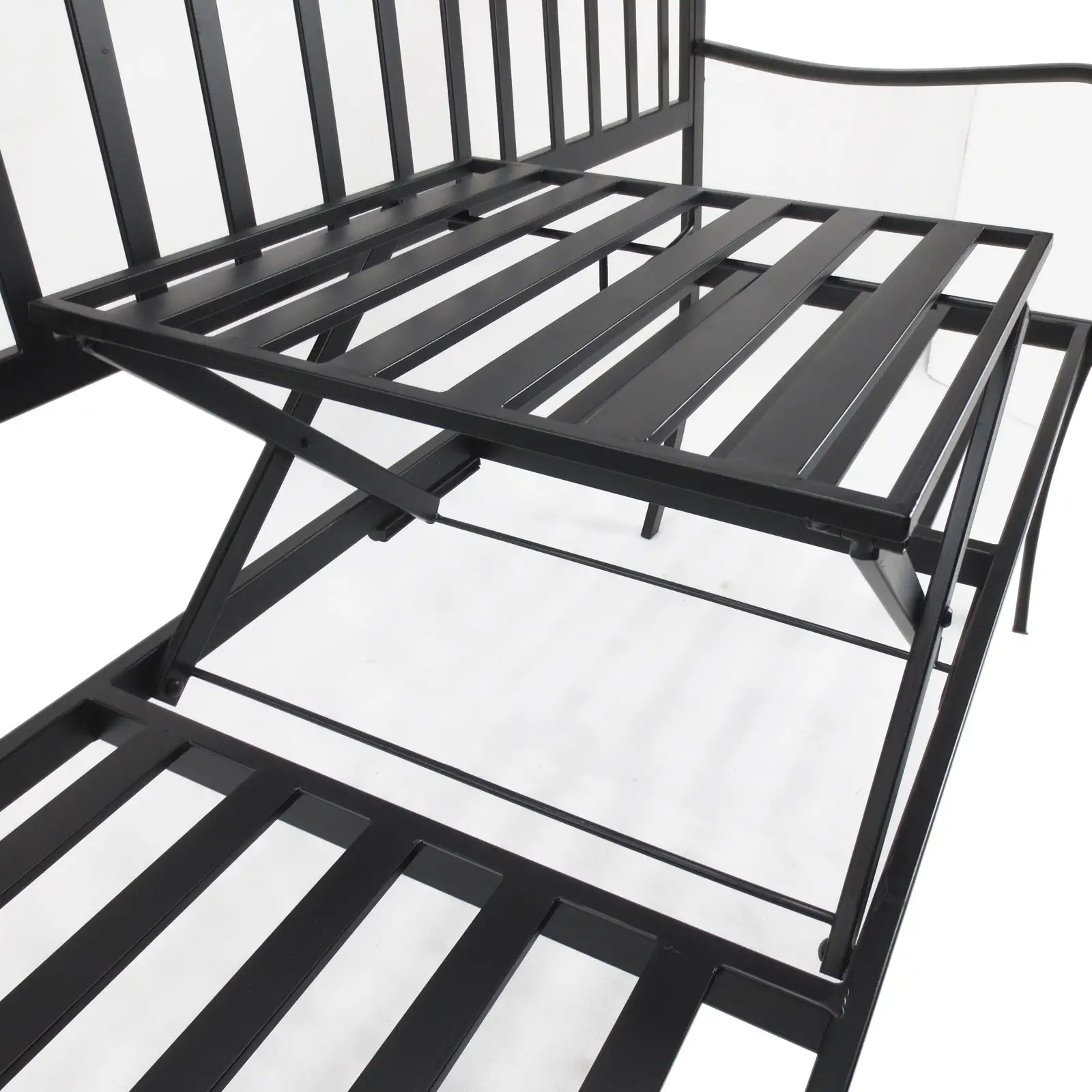 Outdoor Bench, Retractable Table, Metal Frame, Slatted Seat, Black Outdoor Benches at Gallery Canada